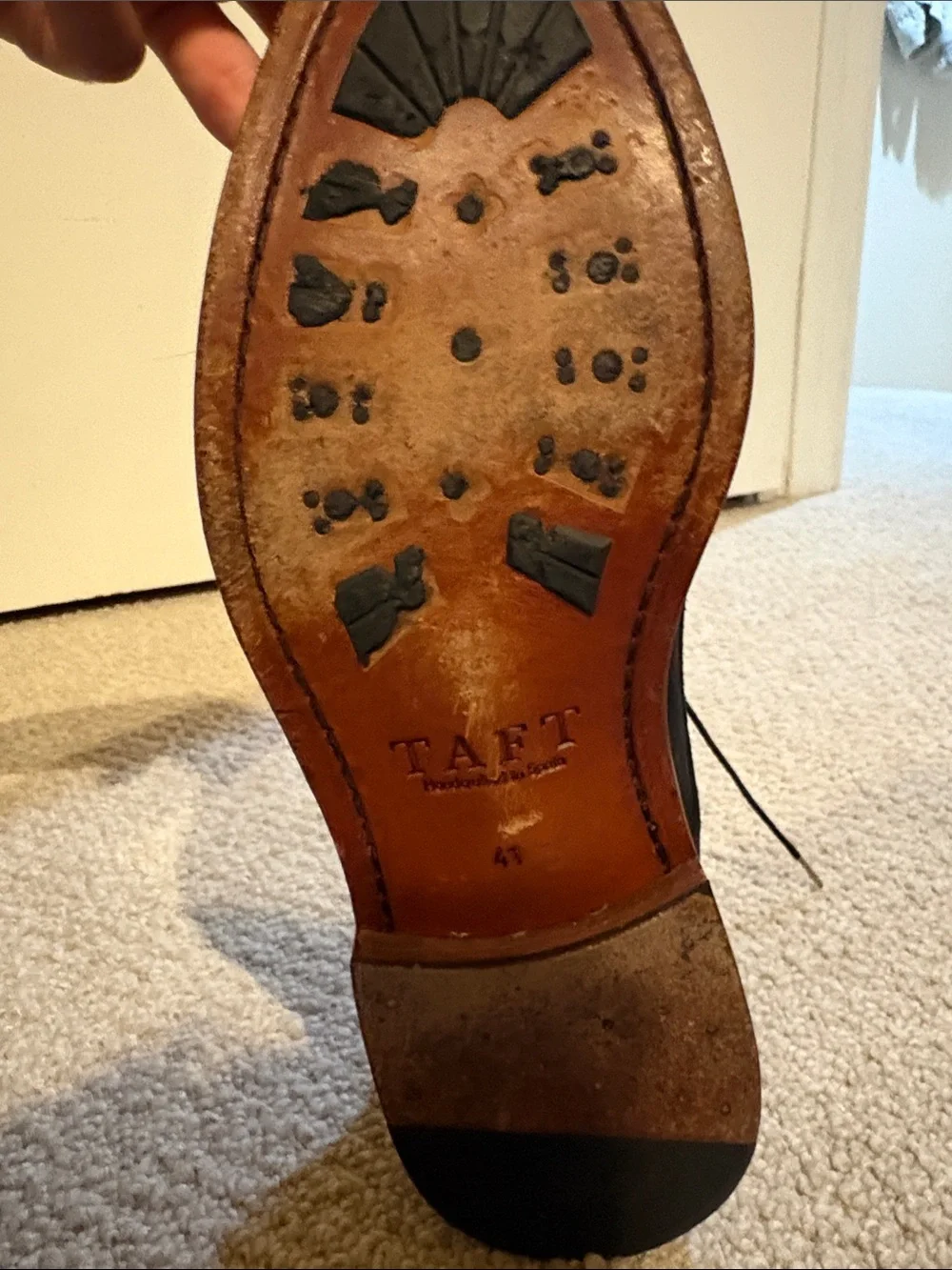 Taft Black Leather Cap-Toe Lace-Up Boots with Brown Welt